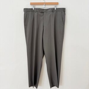 Ermenegildo Zegna Men's 42 Dark Khaki Olive Flat Front Virgin Wool Dress Pants